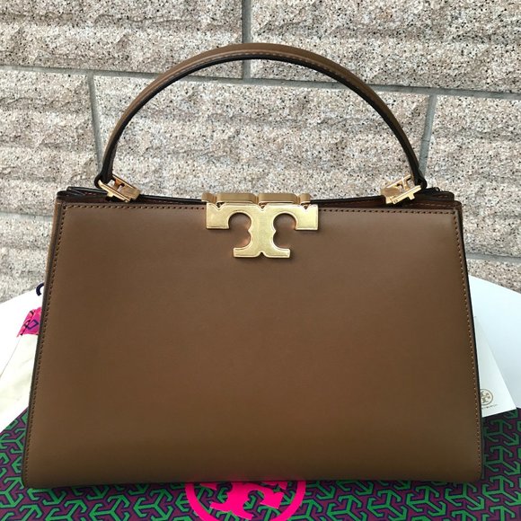 New brown Tory Burch Eleanor Spazzolato Satchel bag - Picture 2 of 9